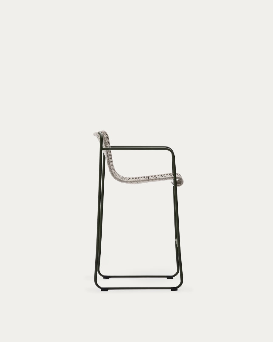 Maurina stool in green galvanised steel and ecru and grey rope cord 64,5cm