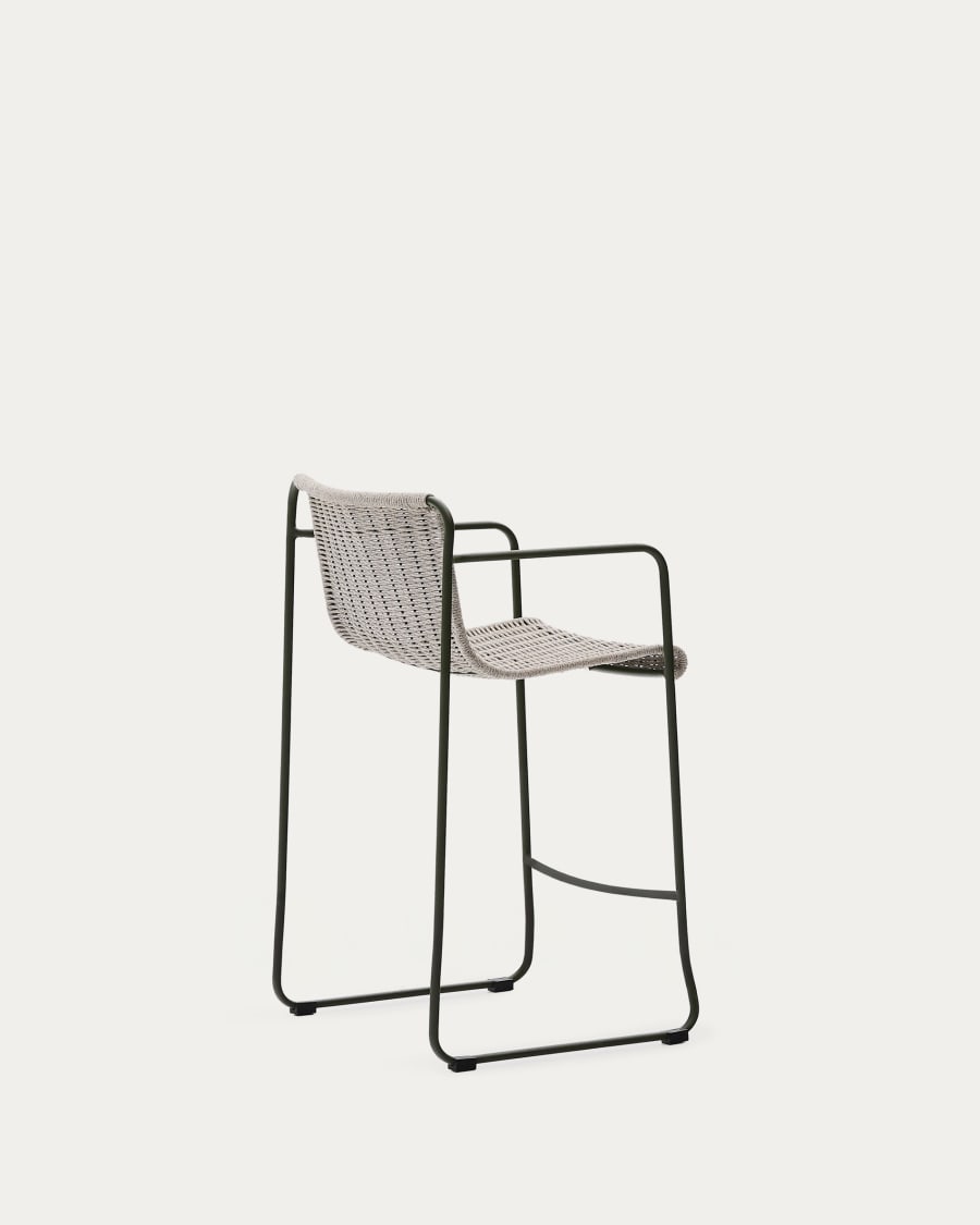Maurina stool in green galvanised steel and ecru and grey rope cord 64,5cm