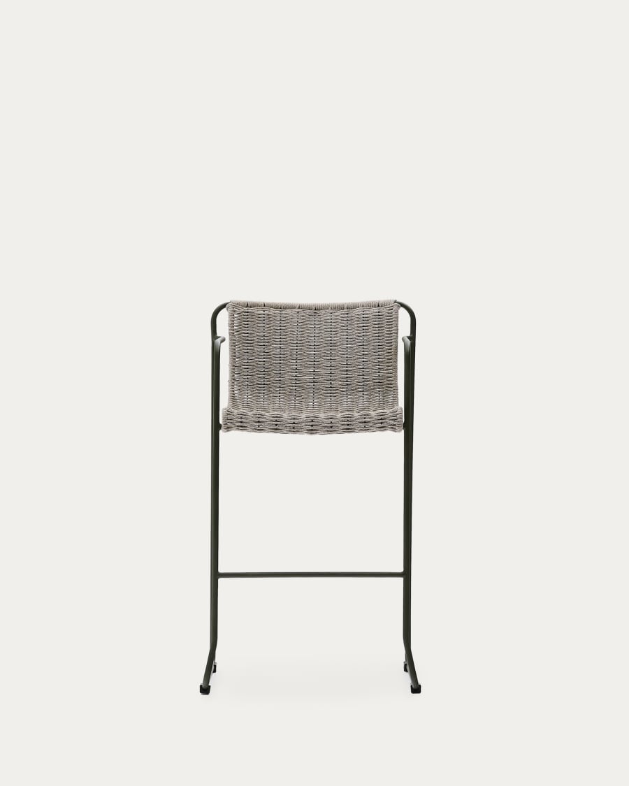 Maurina stool in green galvanised steel and ecru and grey rope cord 64,5cm