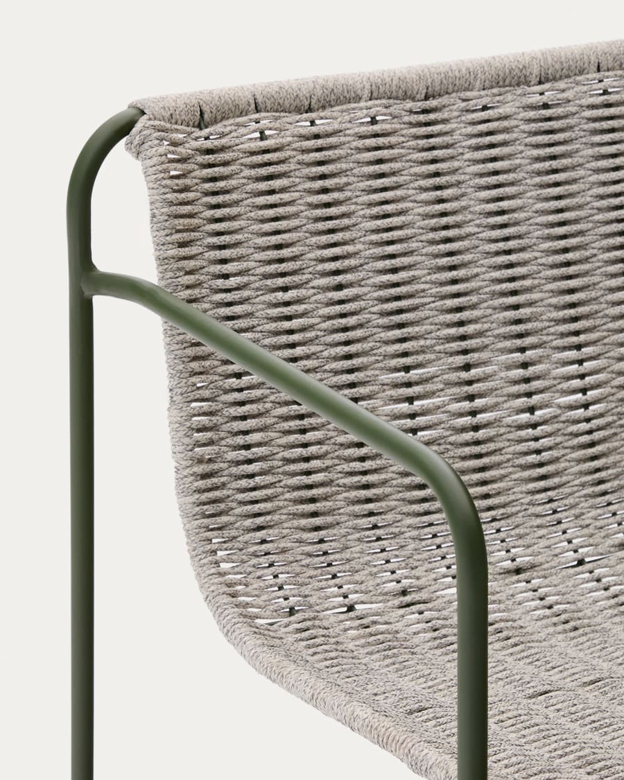 Maurina stool in green galvanised steel and ecru and grey rope cord 64,5cm