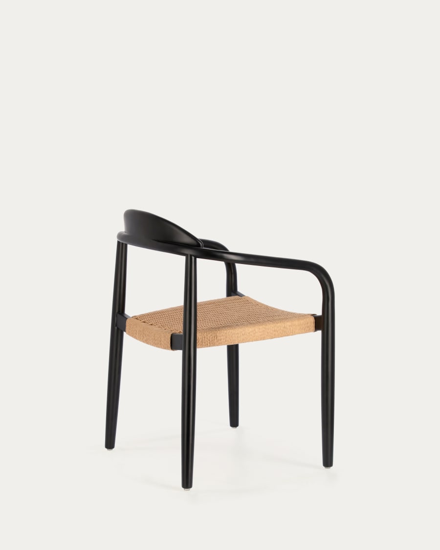 Nina stackable chair solid acacia wood with black finish and beige paper rope seat FSC100%