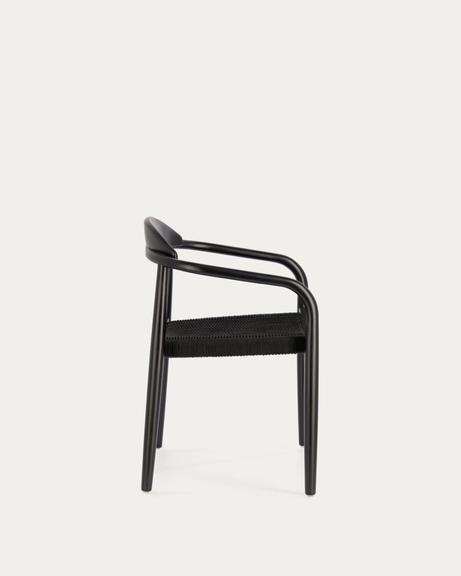 Nina stackable chair in solid acacia wood with black finish and black rope seat FSC 100%
