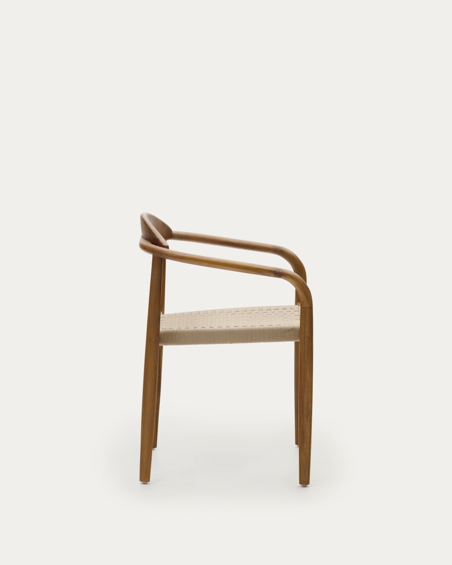 Nina stackable chair in solid acacia wood with walnut finish and beige rope seat FSC 100%