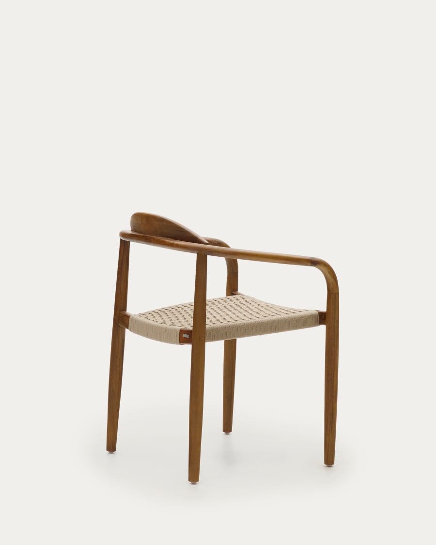 Nina stackable chair in solid acacia wood with walnut finish and beige rope seat FSC 100%