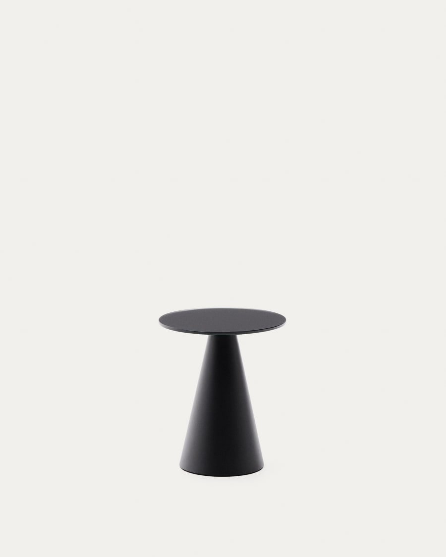 Wilshire side table with frosted tempered glass and steel with matt black painted finish Ø35cm