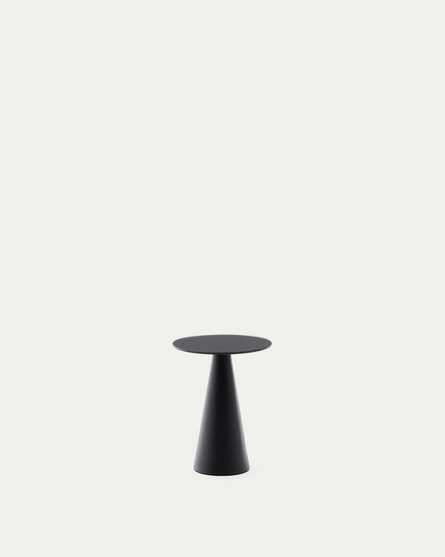 Wilshire side table with frosted tempered glass and steel with matt black painted finish Ø30cm