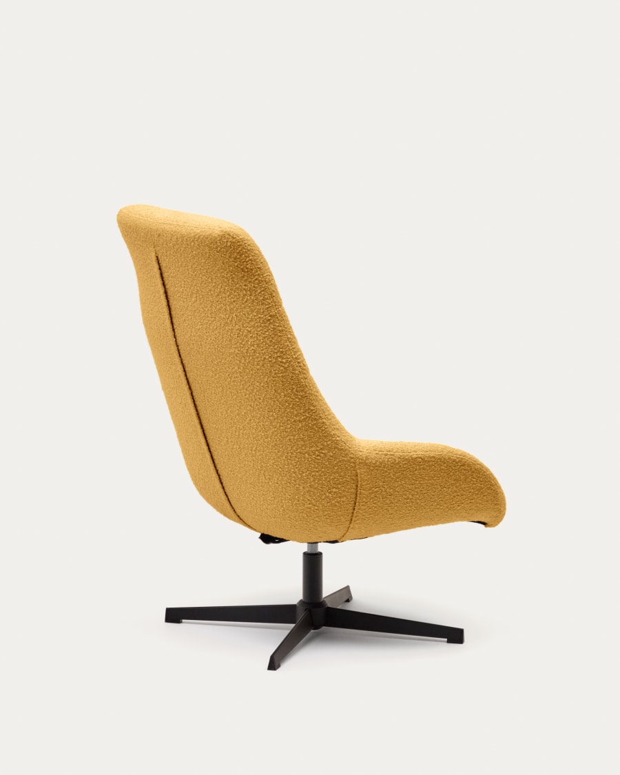Celida swivel armchair in mustard bouclé and steel with black finish FSC 100%