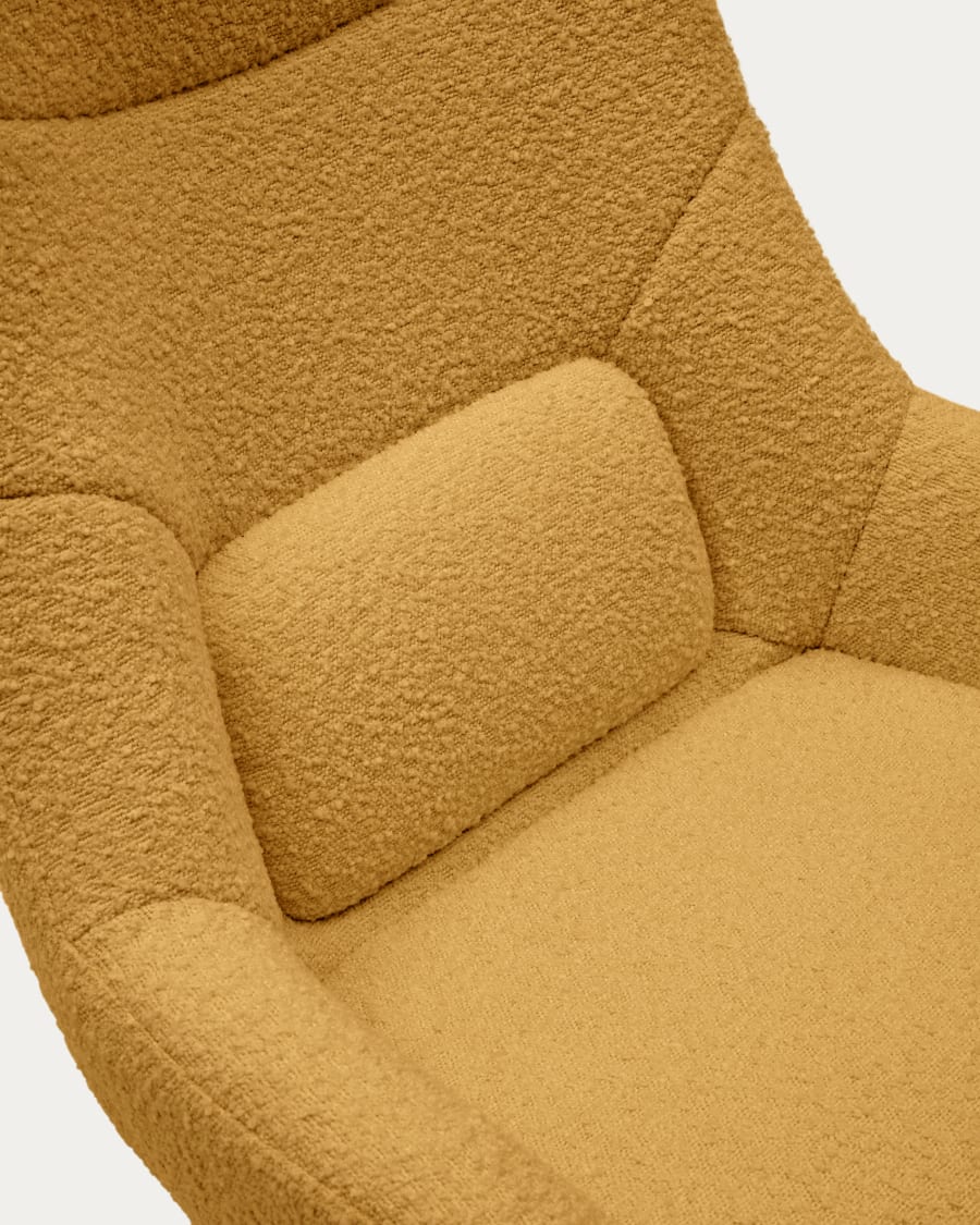Celida swivel armchair in mustard bouclé and steel with black finish FSC 100%