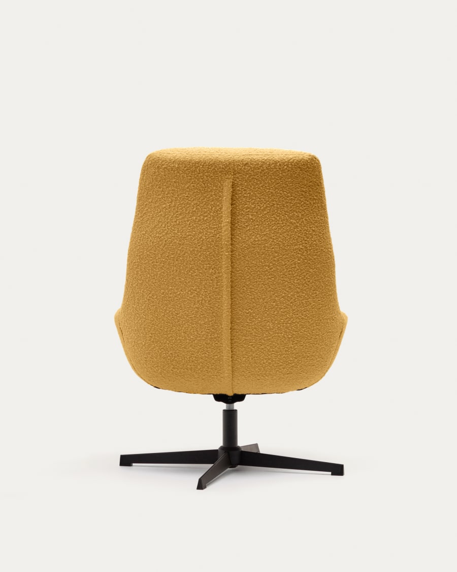 Celida swivel armchair in mustard bouclé and steel with black finish FSC 100%