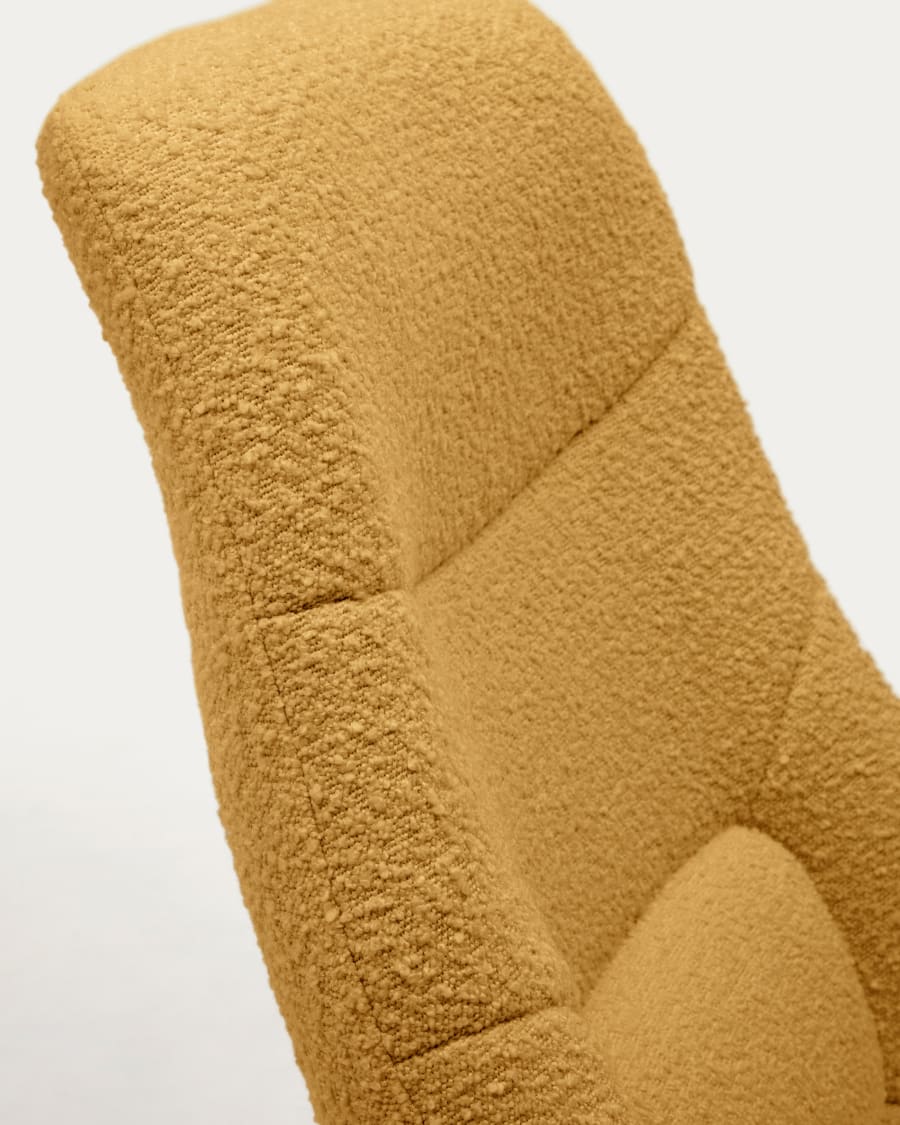 Celida swivel armchair in mustard bouclé and steel with black finish FSC 100%