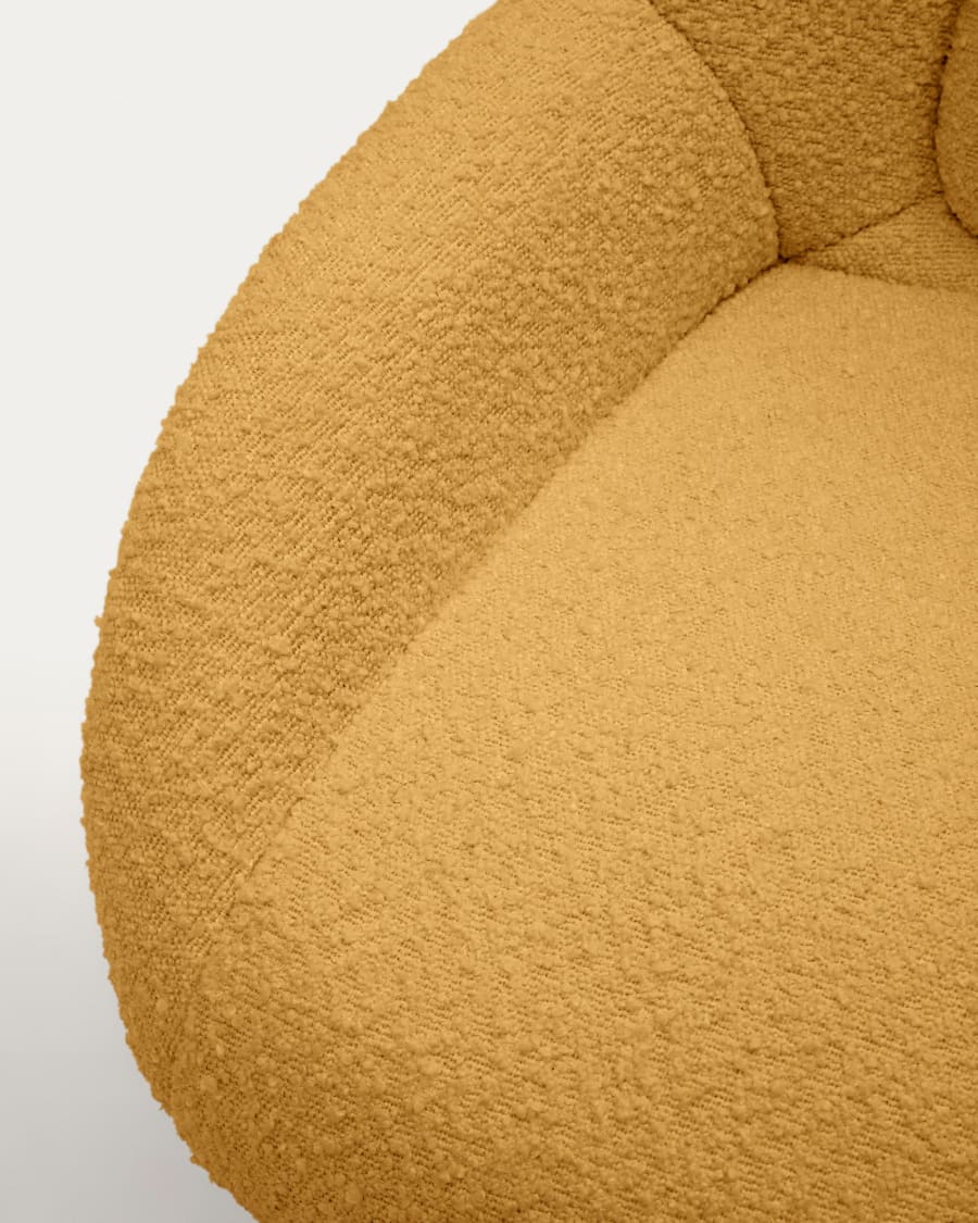 Celida swivel armchair in mustard bouclé and steel with black finish FSC 100%