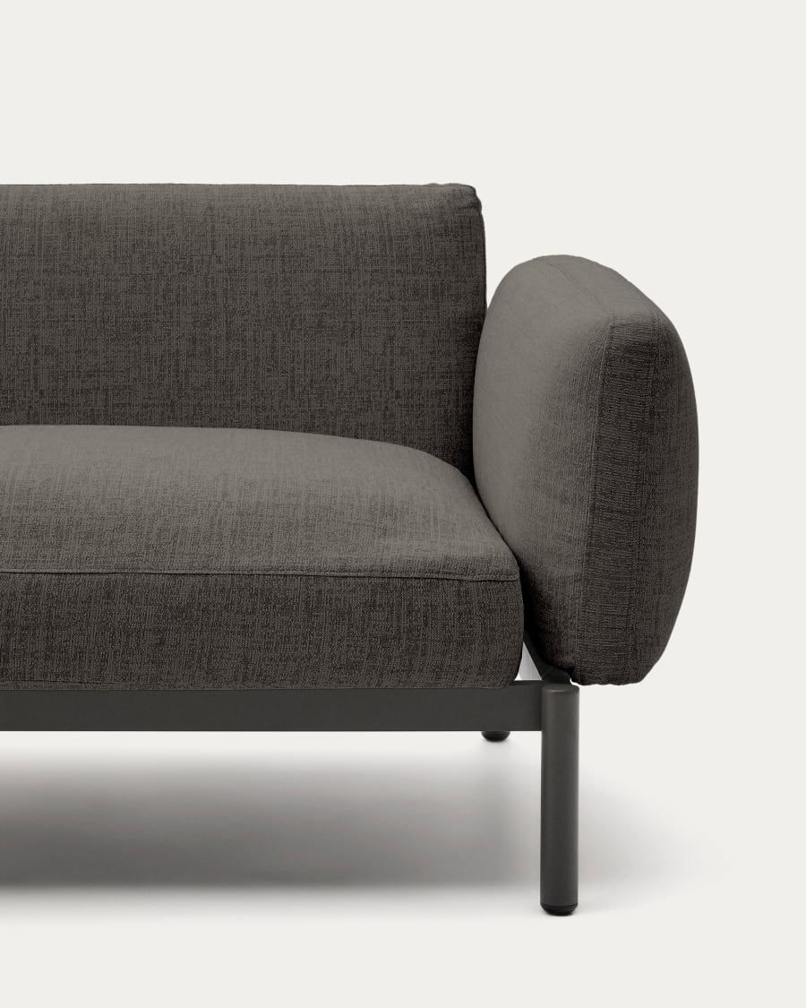 Sorells outdoor modular 5-seater corner sofa with grey upholstery and grey aluminium with teak tables 277 x 446cm FSC 100%