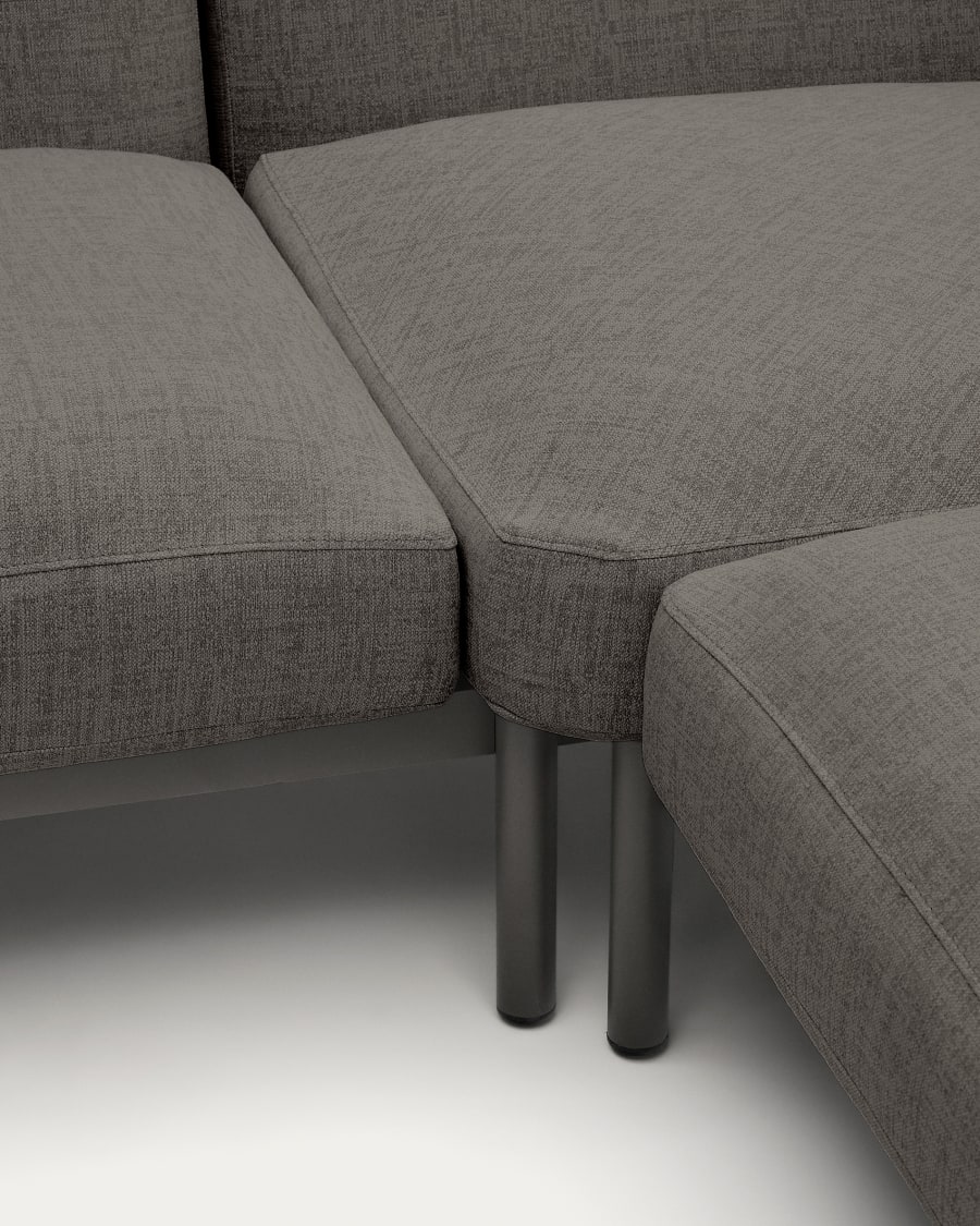 Sorells outdoor modular 5-seater corner sofa with grey upholstery and grey aluminium with teak tables 277 x 446cm FSC 100%