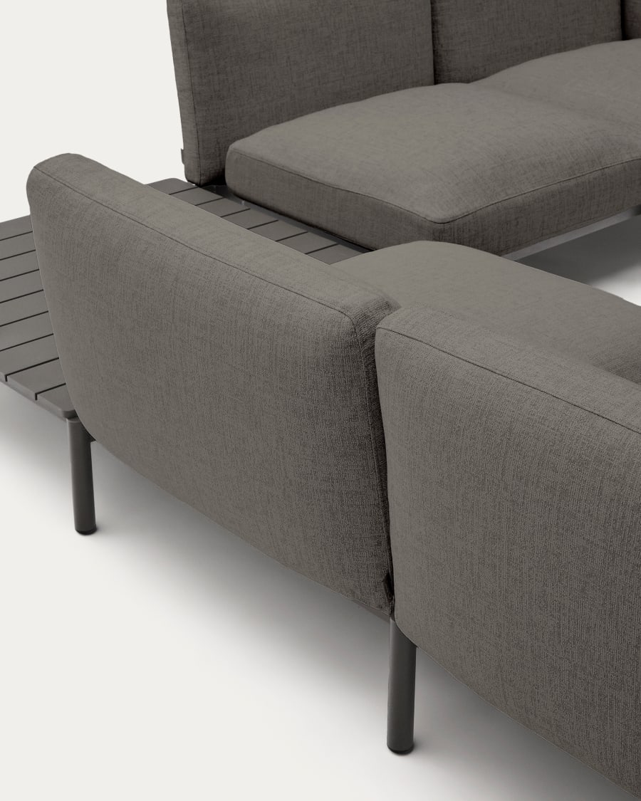 Sorells outdoor modular 4-seater corner sofa with grey upholstery and grey aluminium with teak table 353 x 316.5cm FSC 100%