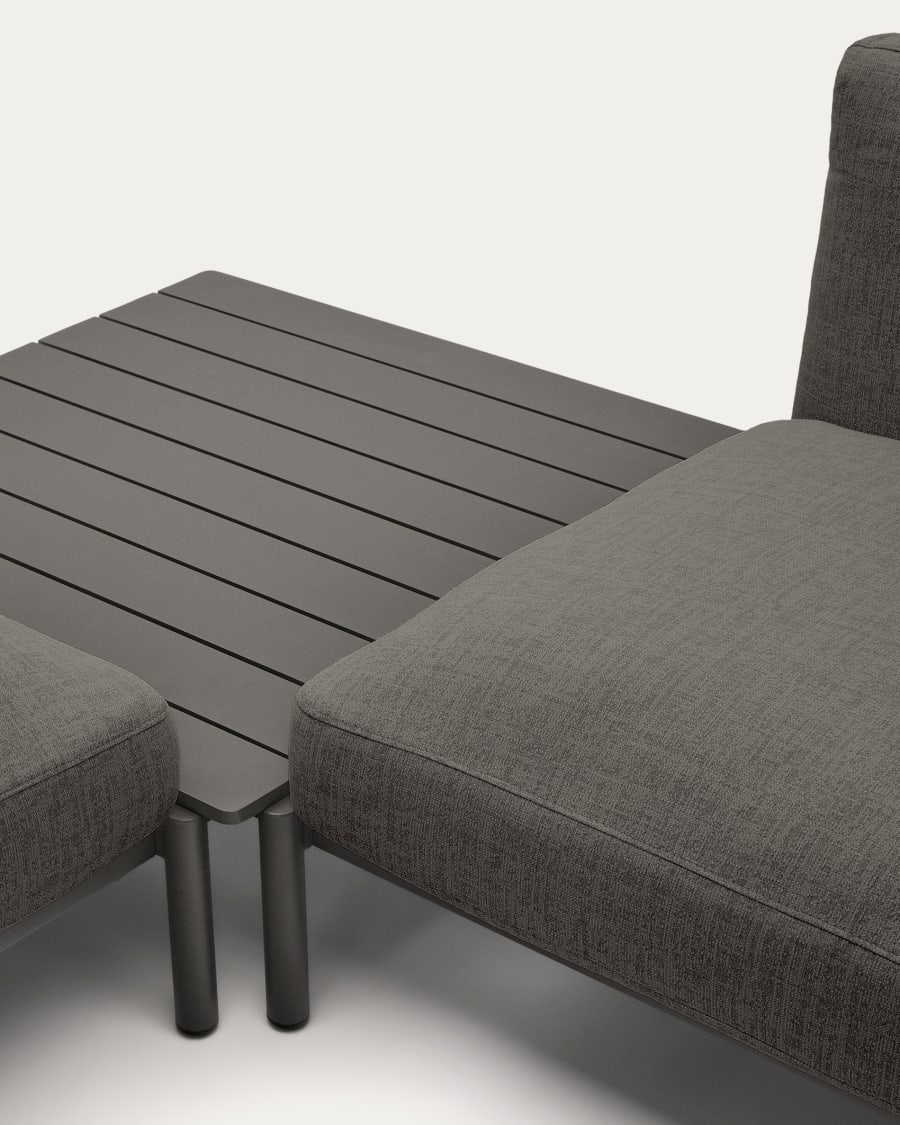 Sorells outdoor modular 4-seater corner sofa with grey upholstery and grey aluminium with teak table 353 x 316.5cm FSC 100%
