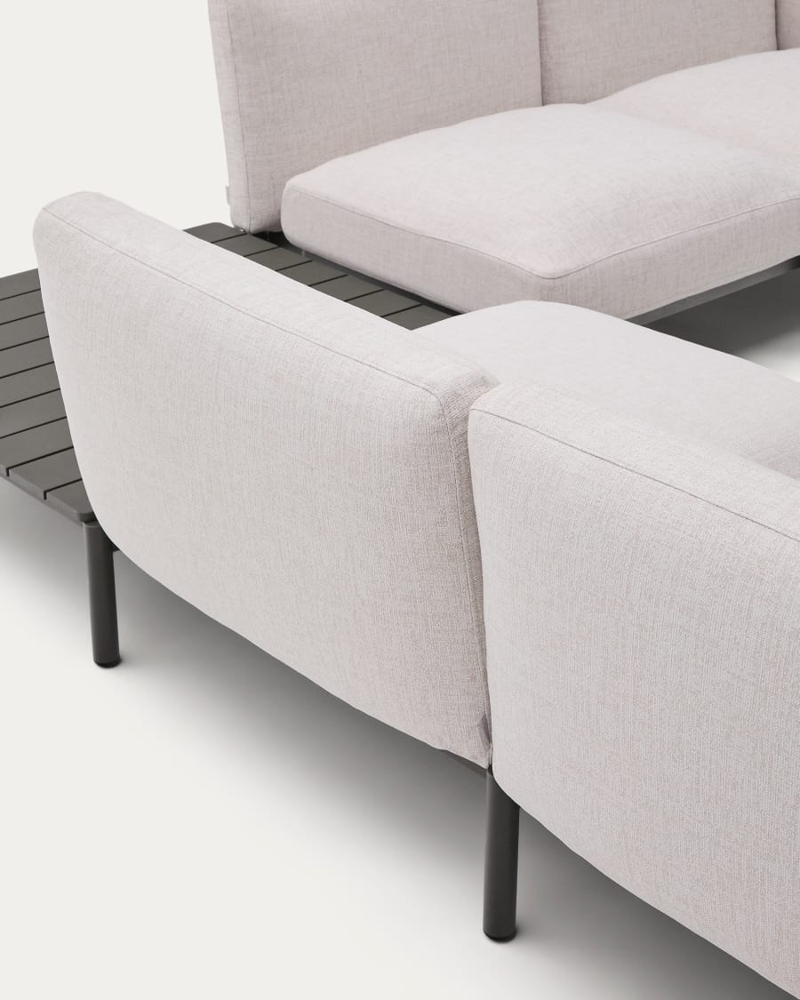 Sorells outdoor modular 4-seater corner sofa with beige upholstery and grey aluminium with teak table 353 x 316.5cm FSC 100%
