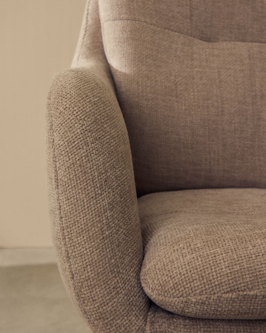 Lexa swivel chair in beige chenille and steel legs in a beige finish