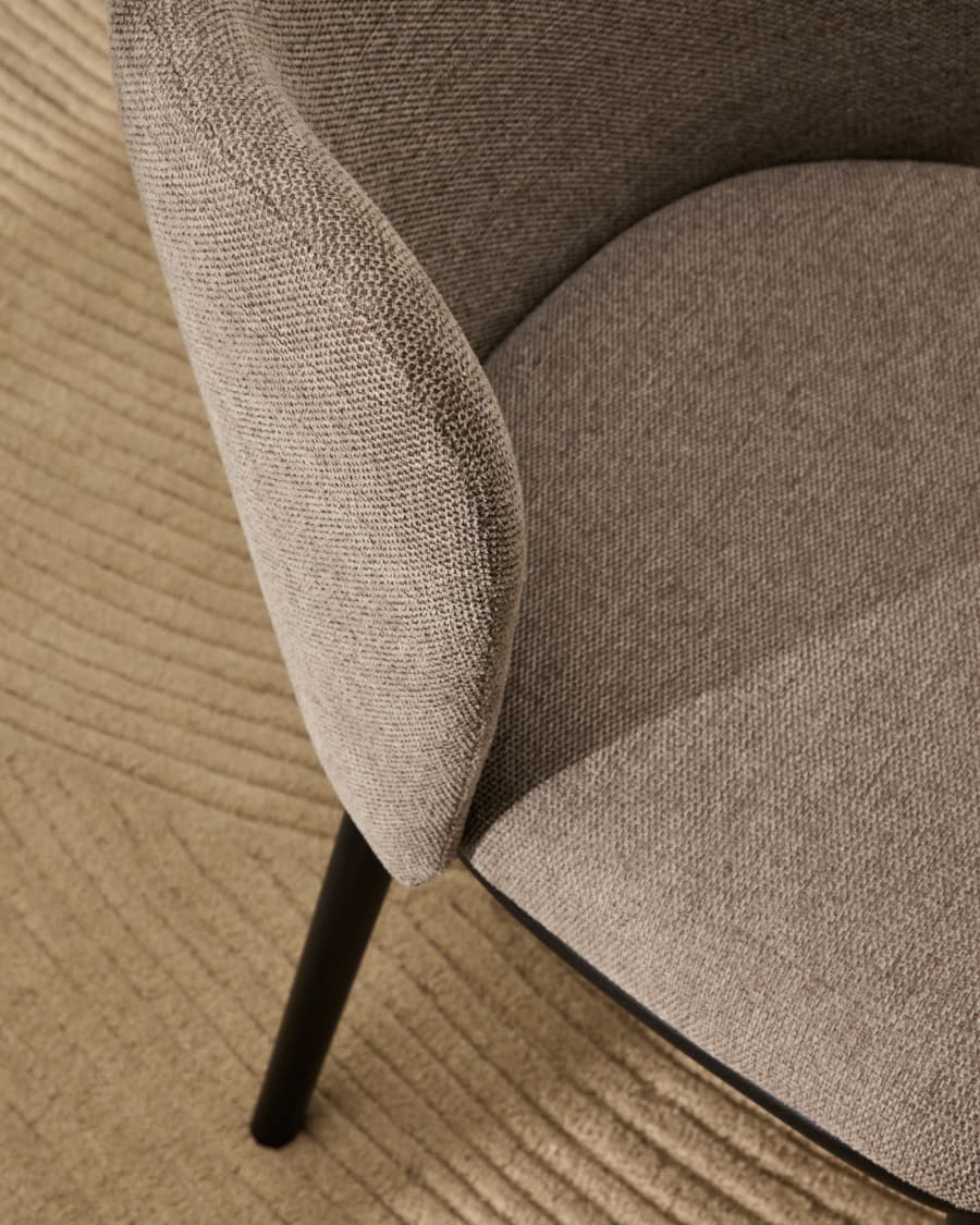 Ciselia chair in light brown chenille and steel legs with black finish FSC Mix Credit