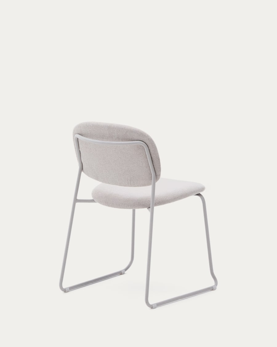 Meli stackable chair in beige chenille with beige metal legs FSC Mix Credit
