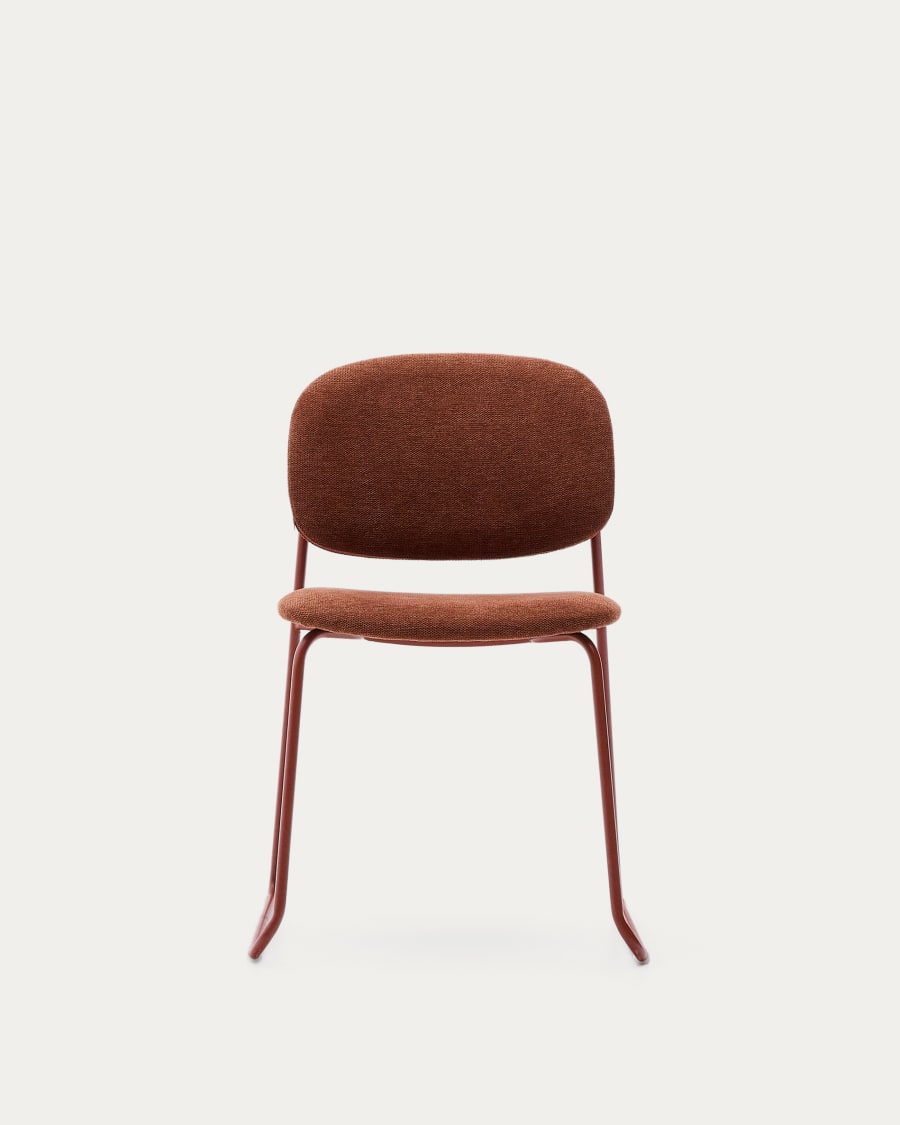Meli stackable chair in terracotta chenille with terracotta metal legs FSC Mix Credit