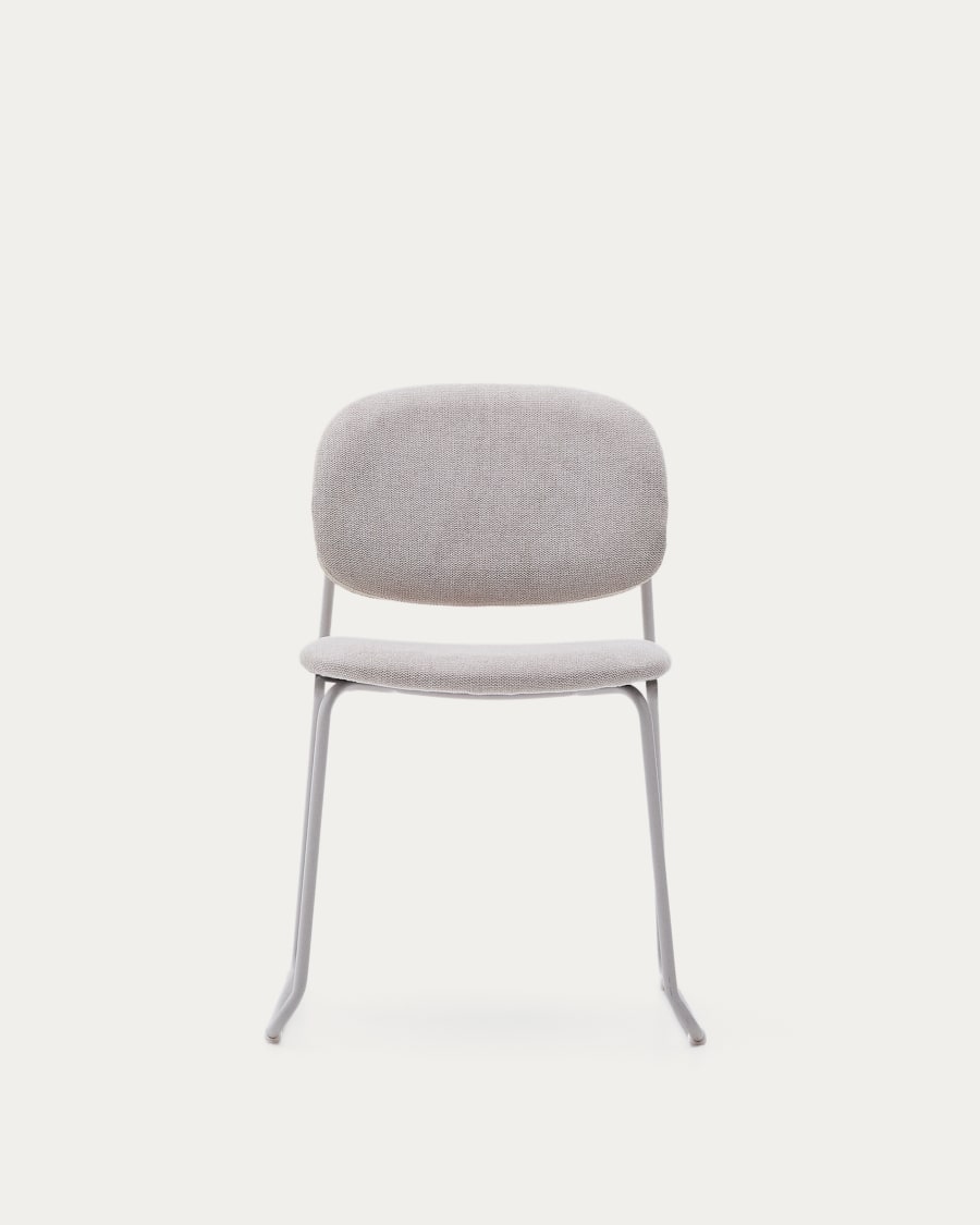 Meli stackable chair in beige chenille with beige metal legs FSC Mix Credit