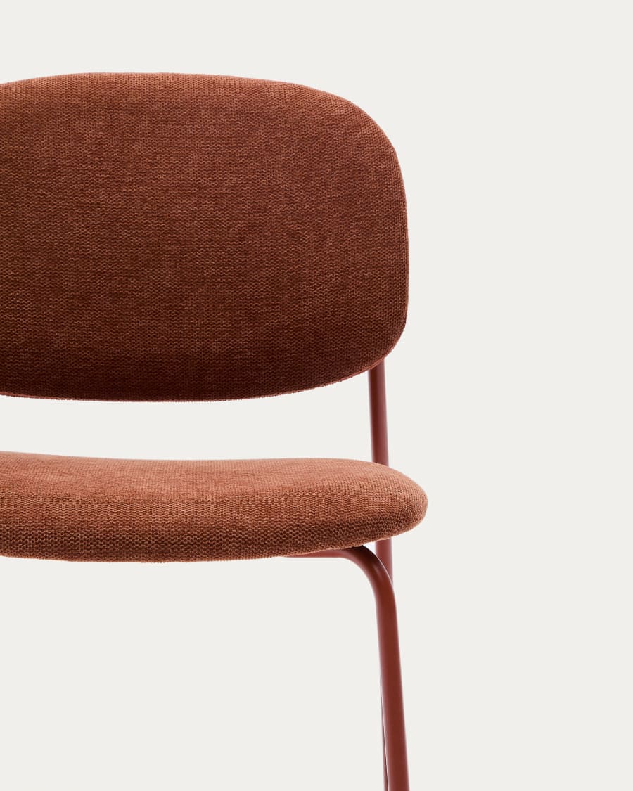 Meli stackable chair in terracotta chenille with terracotta metal legs FSC Mix Credit