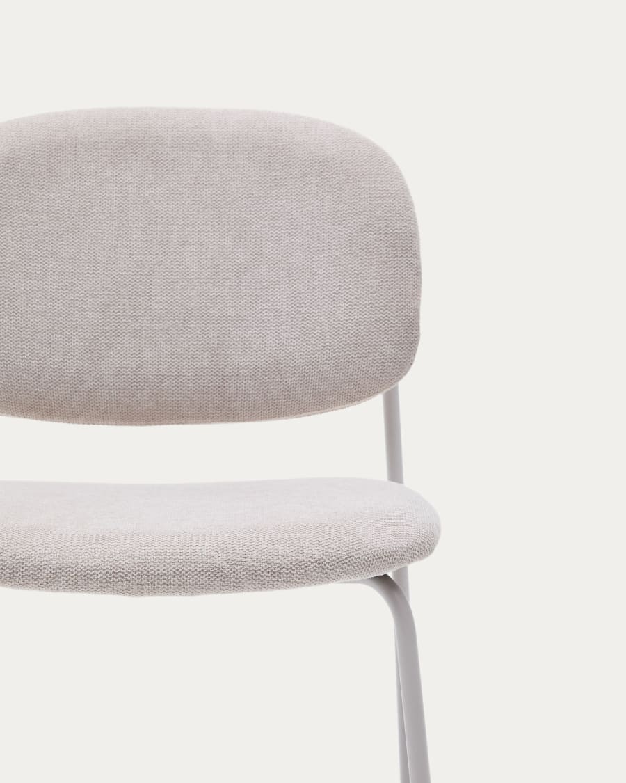 Meli stackable chair in beige chenille with beige metal legs FSC Mix Credit