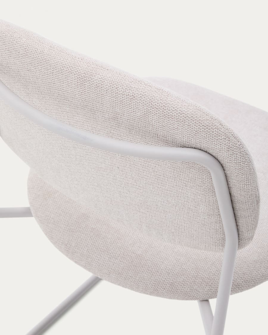 Meli stackable chair in beige chenille with beige metal legs FSC Mix Credit