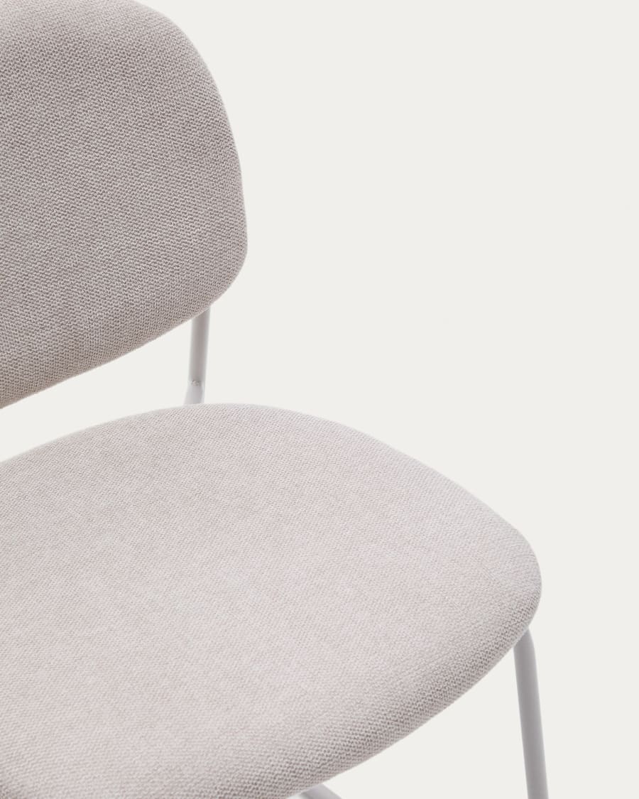 Meli stackable chair in beige chenille with beige metal legs FSC Mix Credit