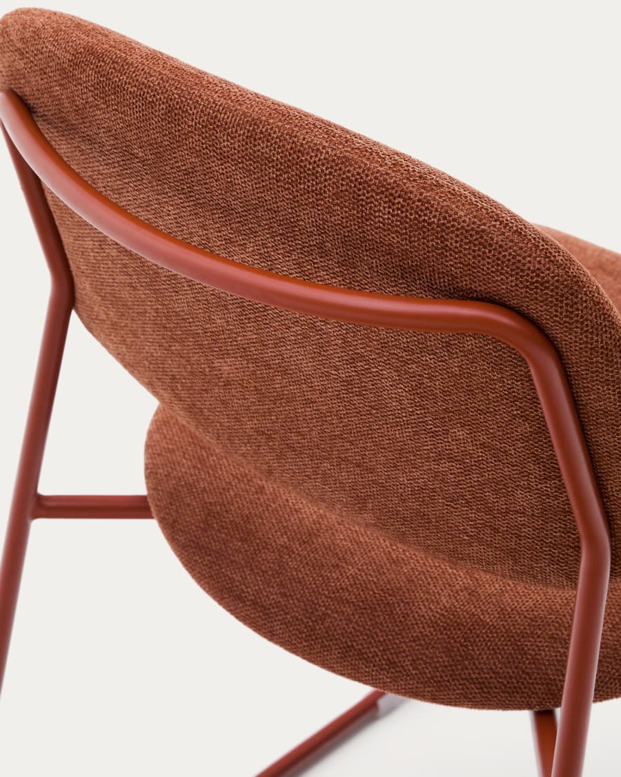 Meli stackable chair in terracotta chenille with terracotta metal legs FSC Mix Credit