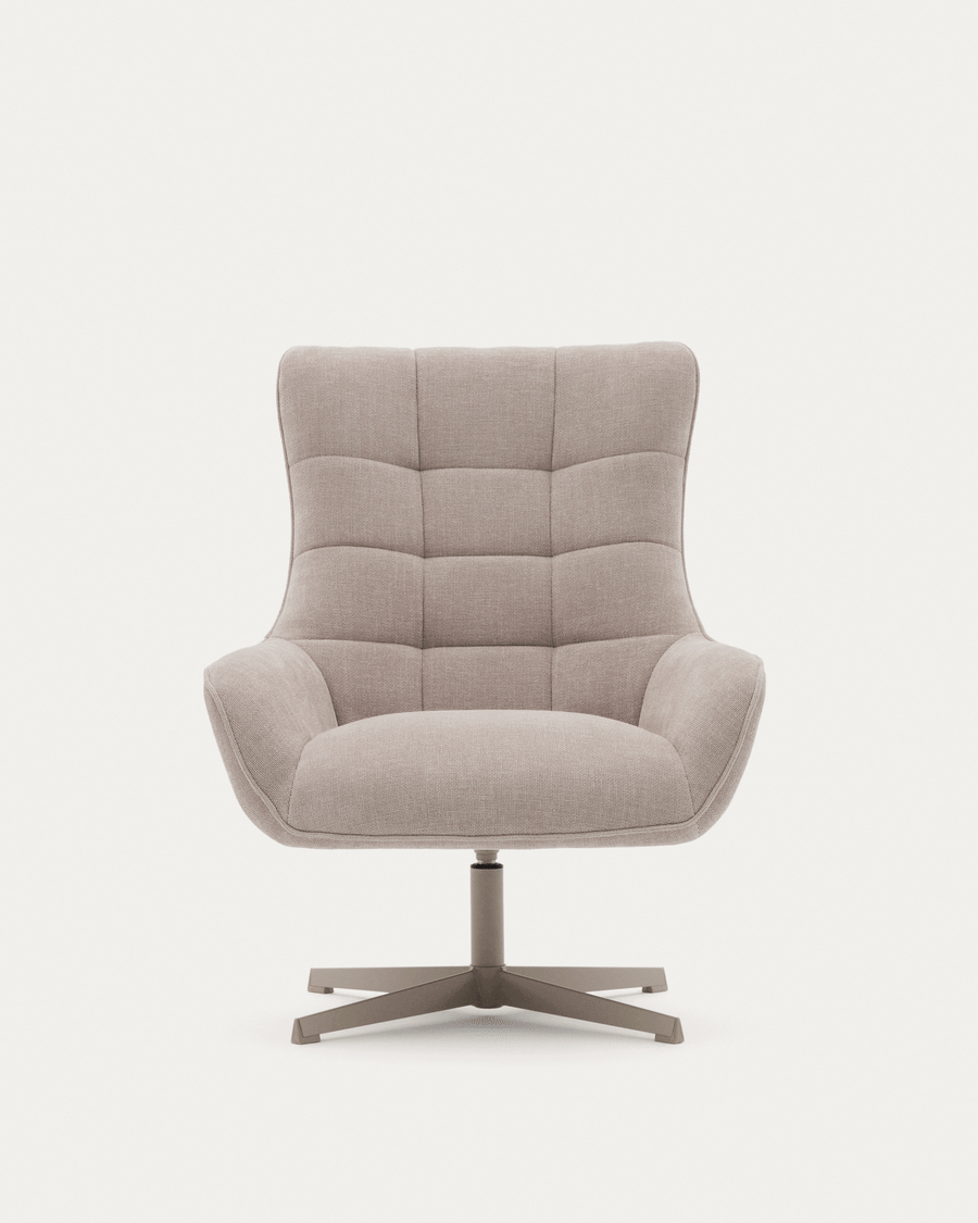 Teryl swivel beige chenille armchair with grey-finished metal, FSC 100%