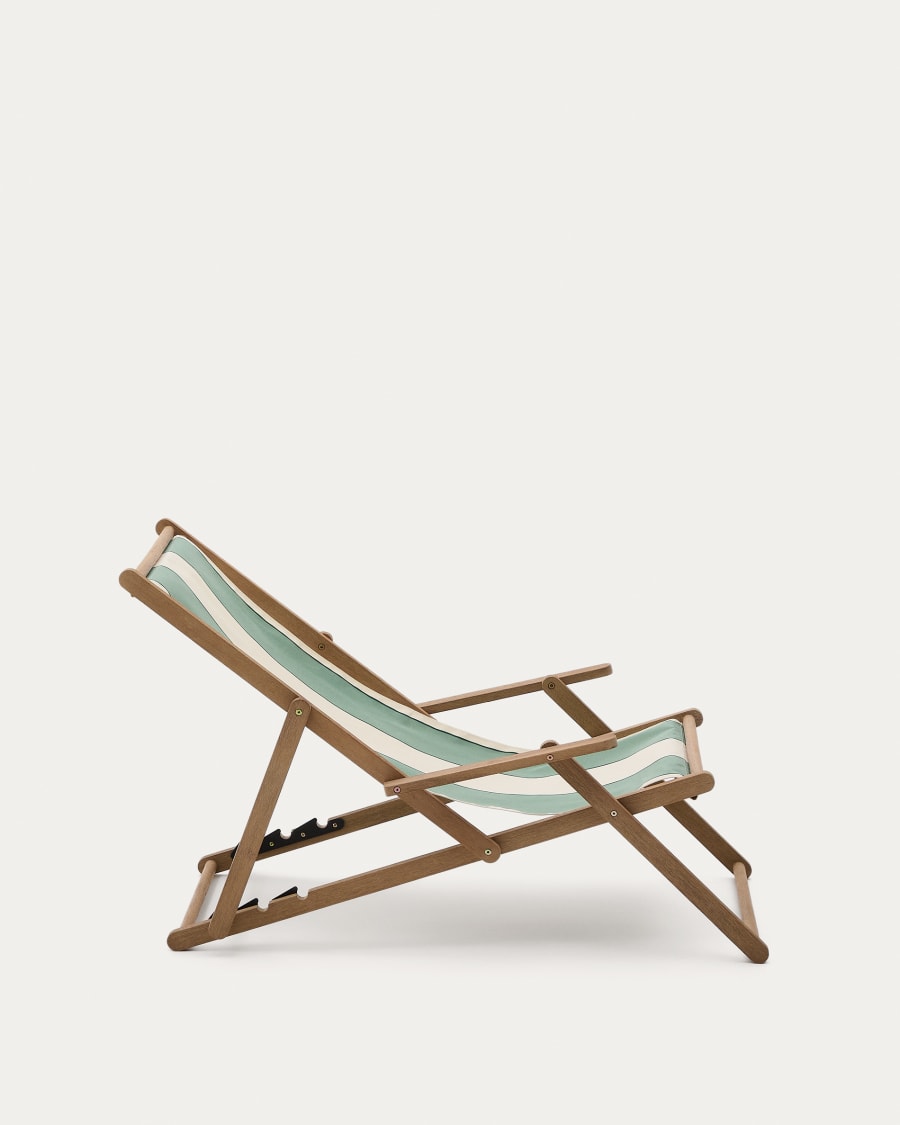 Vilara green and beige striped outdoor folding deck chair made of FSC 100% solid acacia wood
