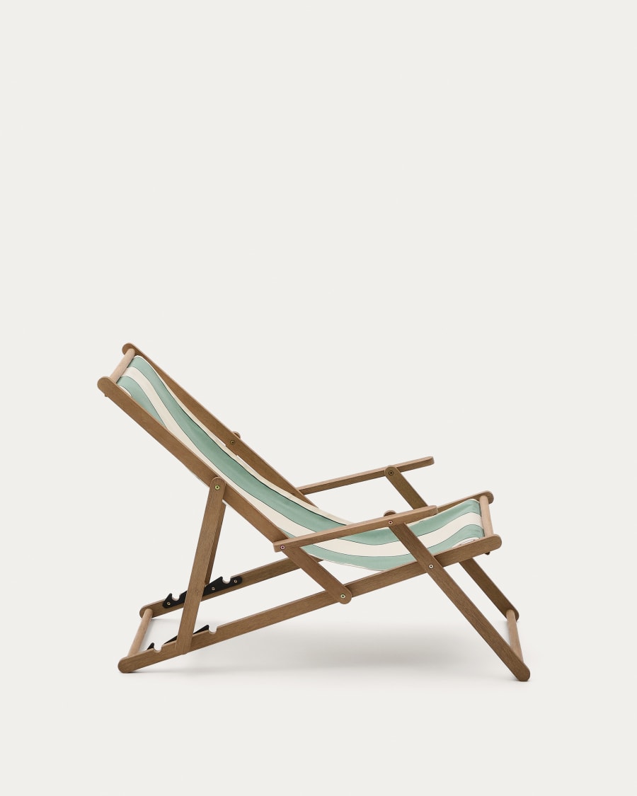 Vilara green and beige striped outdoor folding deck chair made of FSC 100% solid acacia wood