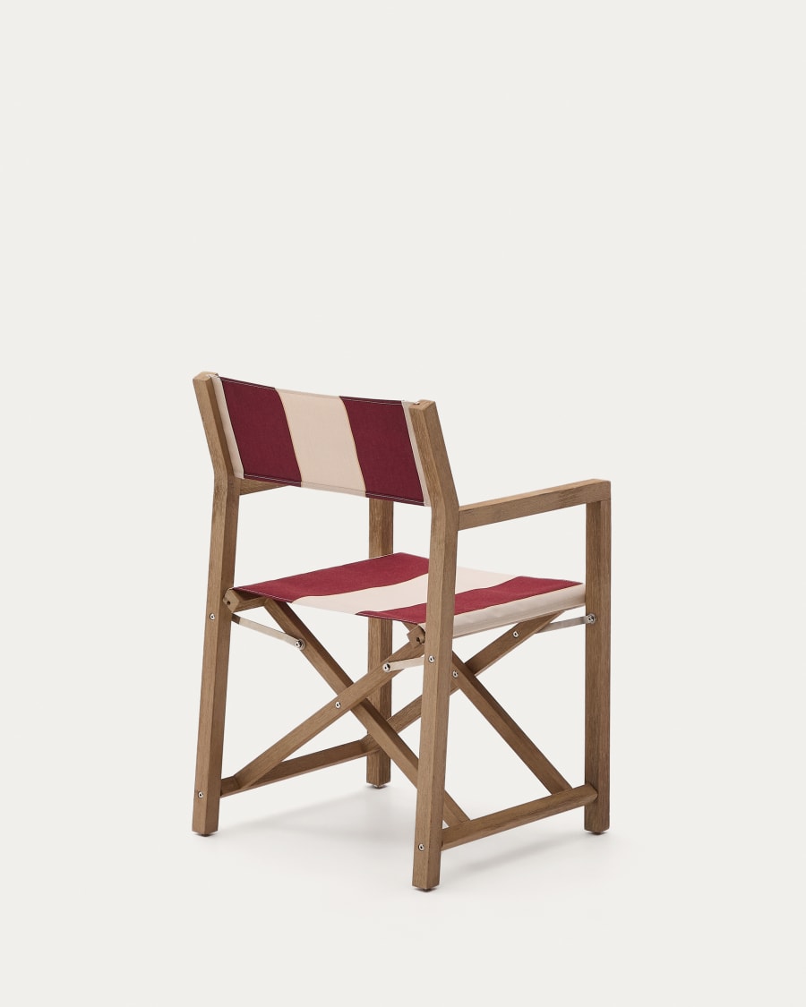 Weinrot-beige gestreifter Outdoor-Klappstuhl Vilara aus massivem Akazienholz, FSC 100%