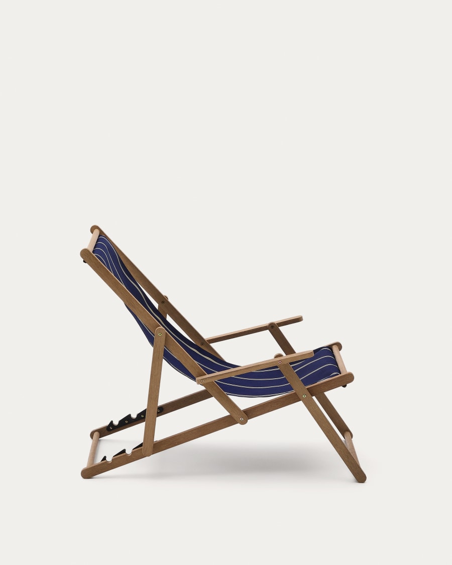 Vilara blue and beige striped outdoor folding deck chair made of FSC 100% solid acacia wood
