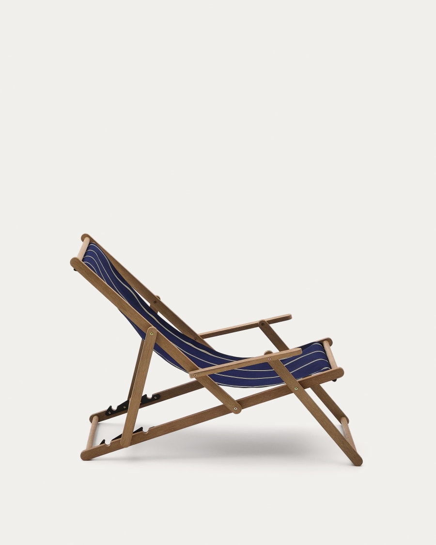 Vilara blue and beige striped outdoor folding deck chair made of FSC 100% solid acacia wood