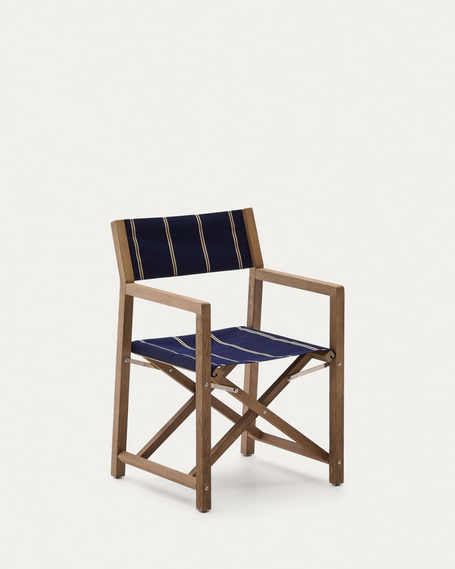 Blau-beige gestreifter Outdoor-Klappstuhl Vilara aus massivem Akazienholz, FSC™ 100%