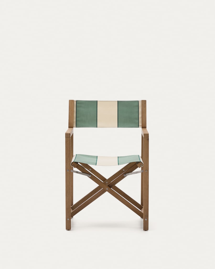 Vilara green and beige striped outdoor folding chair made of FSC 100% solid acacia wood