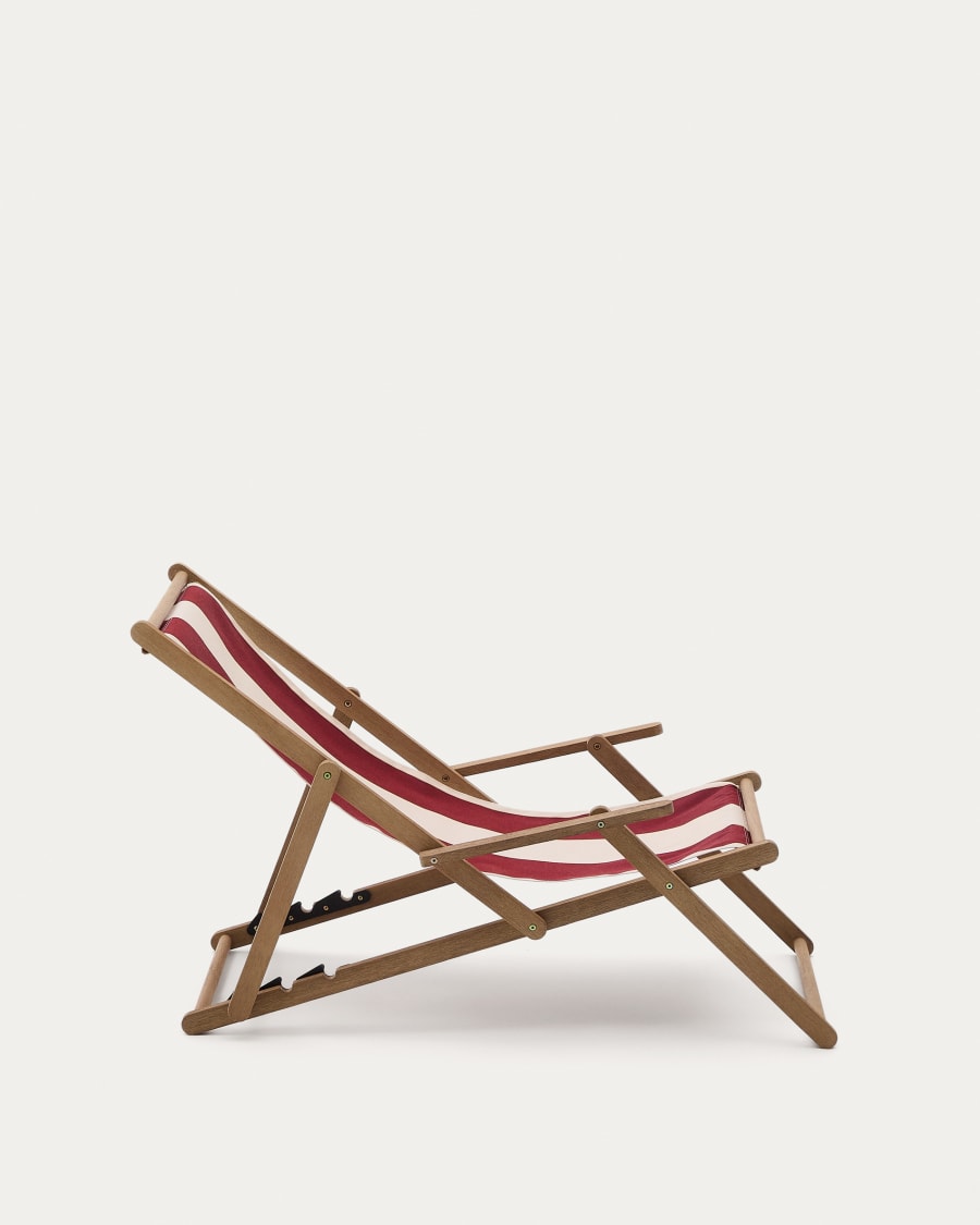 Vilara burgundy and beige striped outdoor folding deck chair made of FSC 100% solid acacia wood