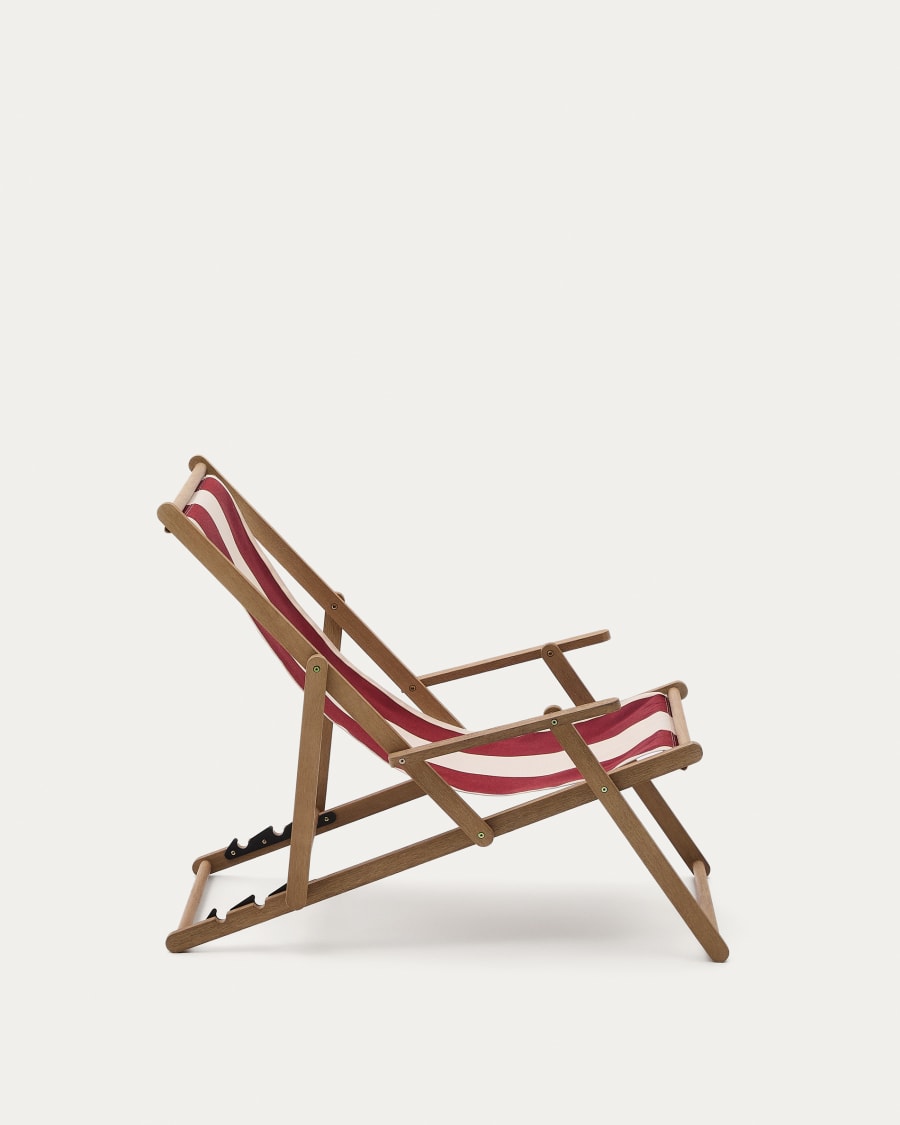 Vilara burgundy and beige striped outdoor folding deck chair made of FSC 100% solid acacia wood
