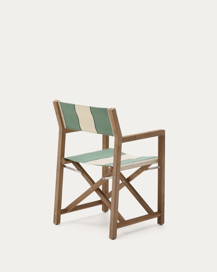 Vilara green and beige striped outdoor folding chair made of FSC 100% solid acacia wood