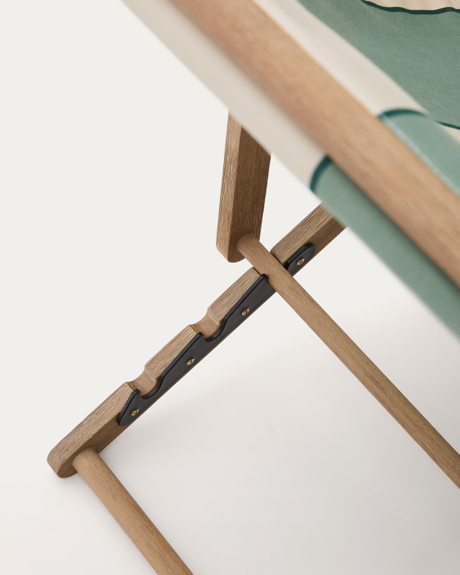 Vilara green and beige striped outdoor folding deck chair made of FSC 100% solid acacia wood