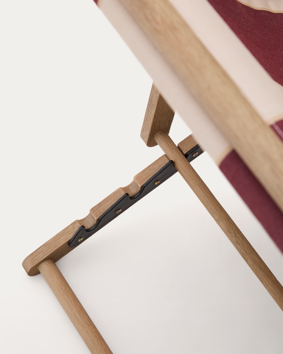 Vilara burgundy and beige striped outdoor folding deck chair made of FSC 100% solid acacia wood