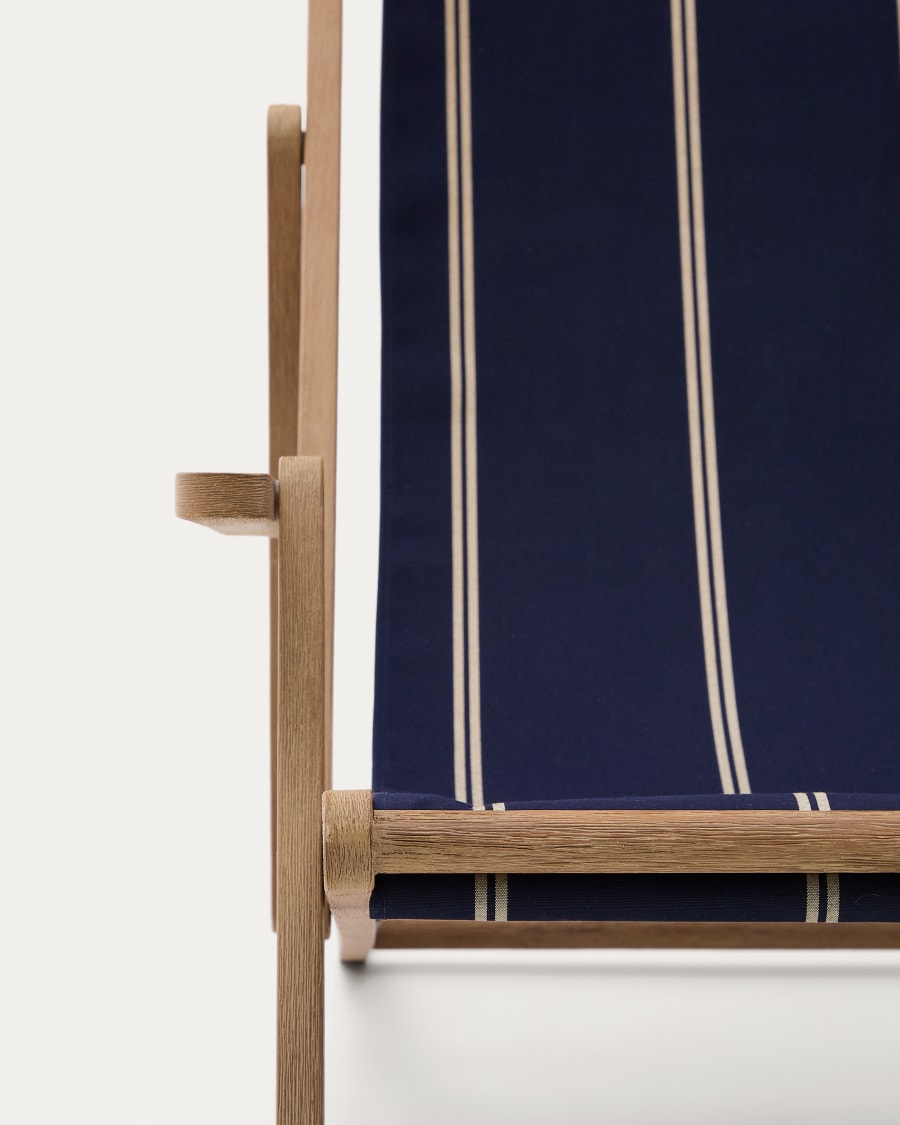 Vilara blue and beige striped outdoor folding deck chair made of FSC 100% solid acacia wood