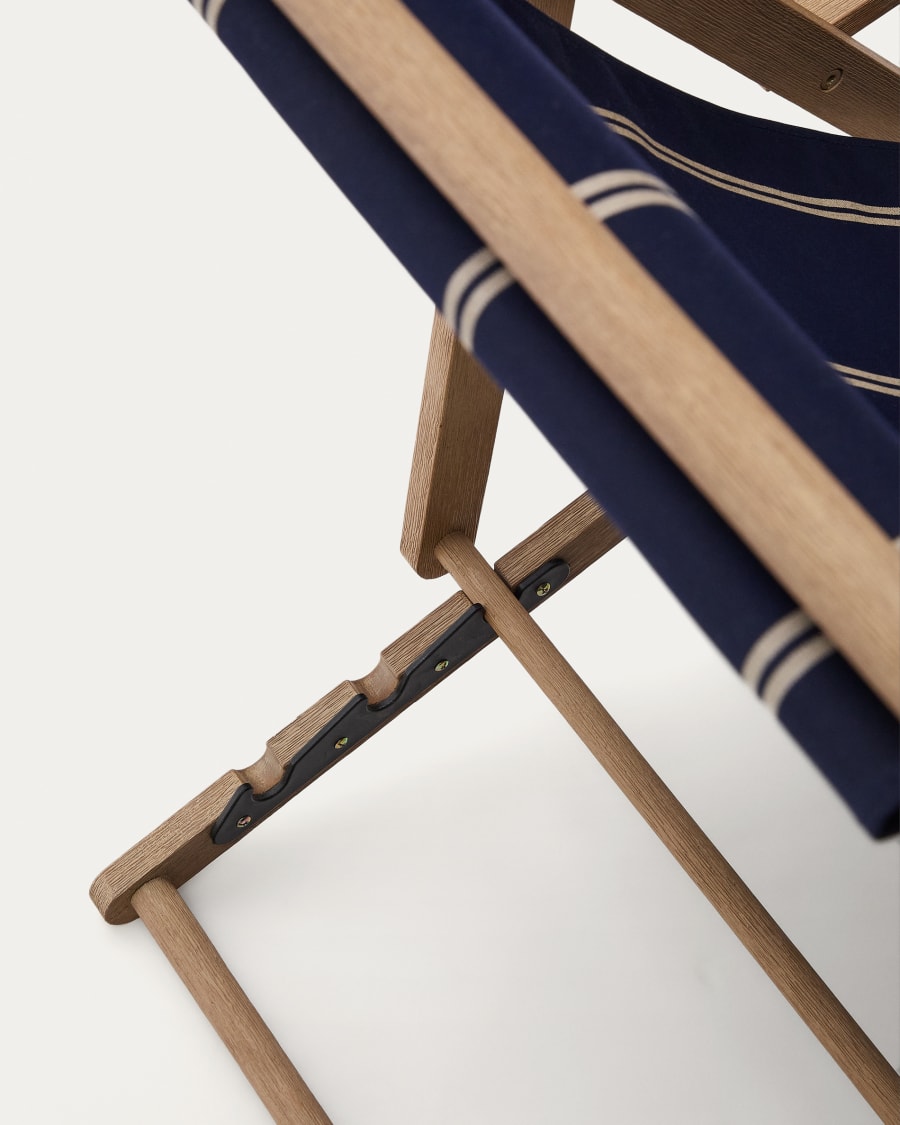Vilara blue and beige striped outdoor folding deck chair made of FSC 100% solid acacia wood