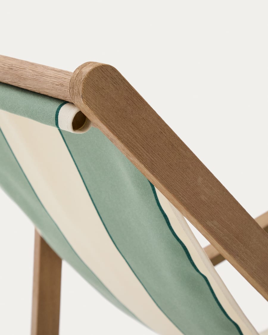 Vilara green and beige striped outdoor folding deck chair made of FSC 100% solid acacia wood