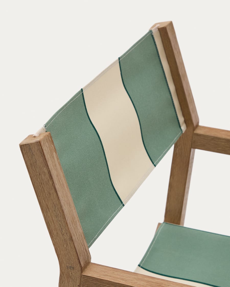 Vilara green and beige striped outdoor folding chair made of FSC 100% solid acacia wood