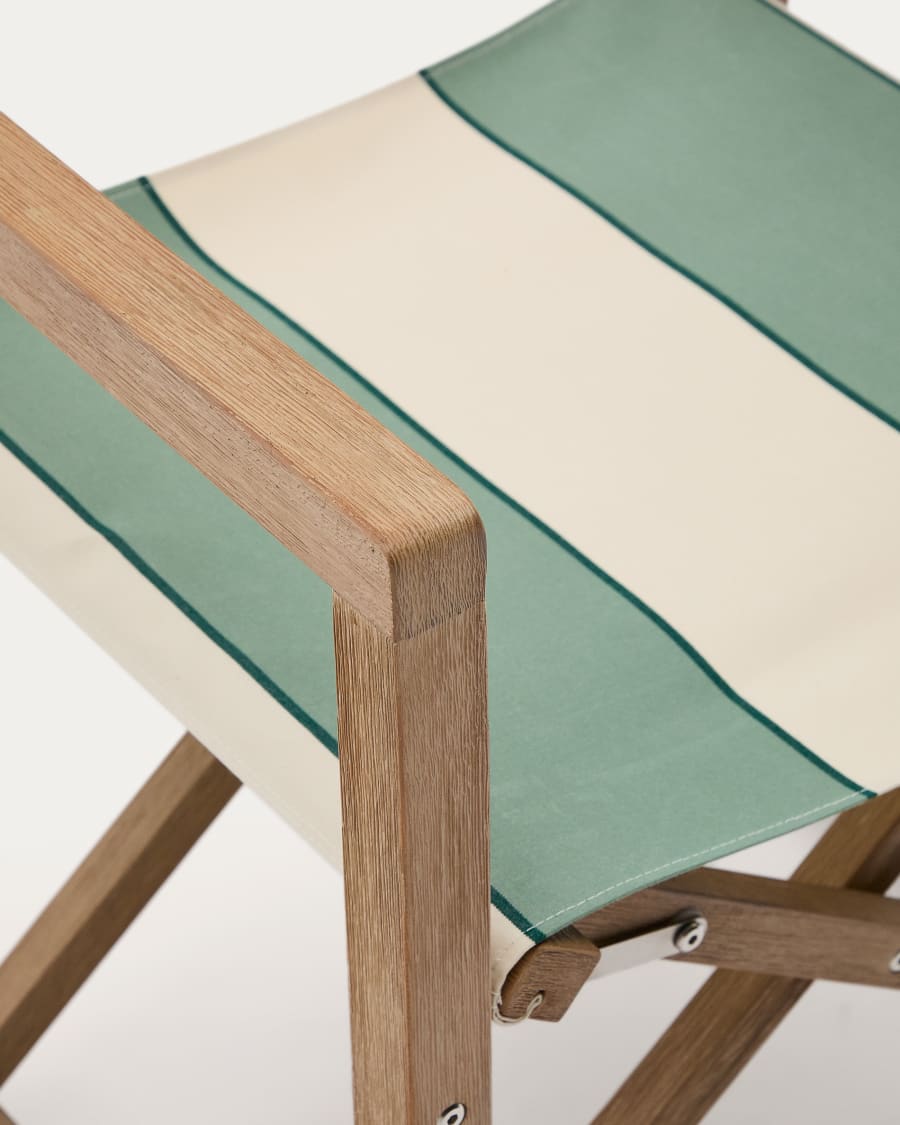 Vilara green and beige striped outdoor folding chair made of FSC 100% solid acacia wood