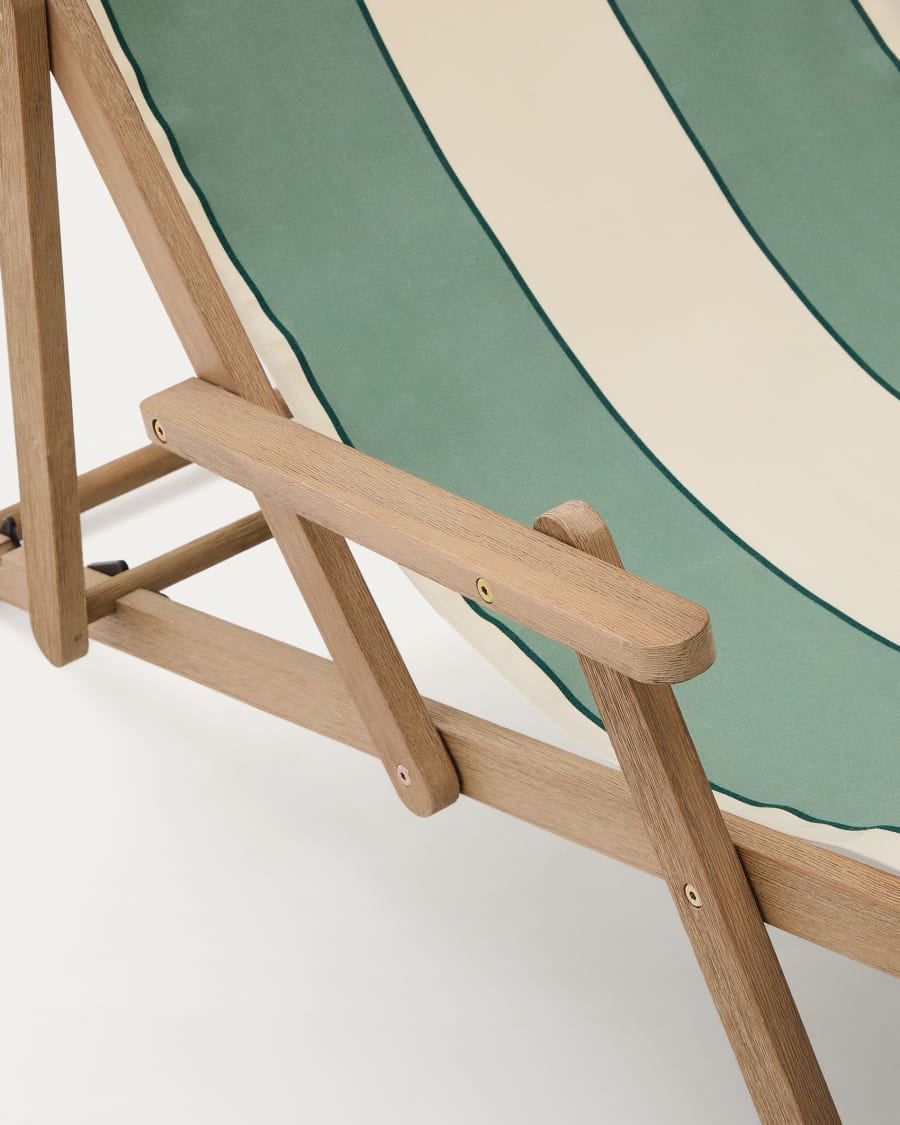 Vilara green and beige striped outdoor folding deck chair made of FSC 100% solid acacia wood