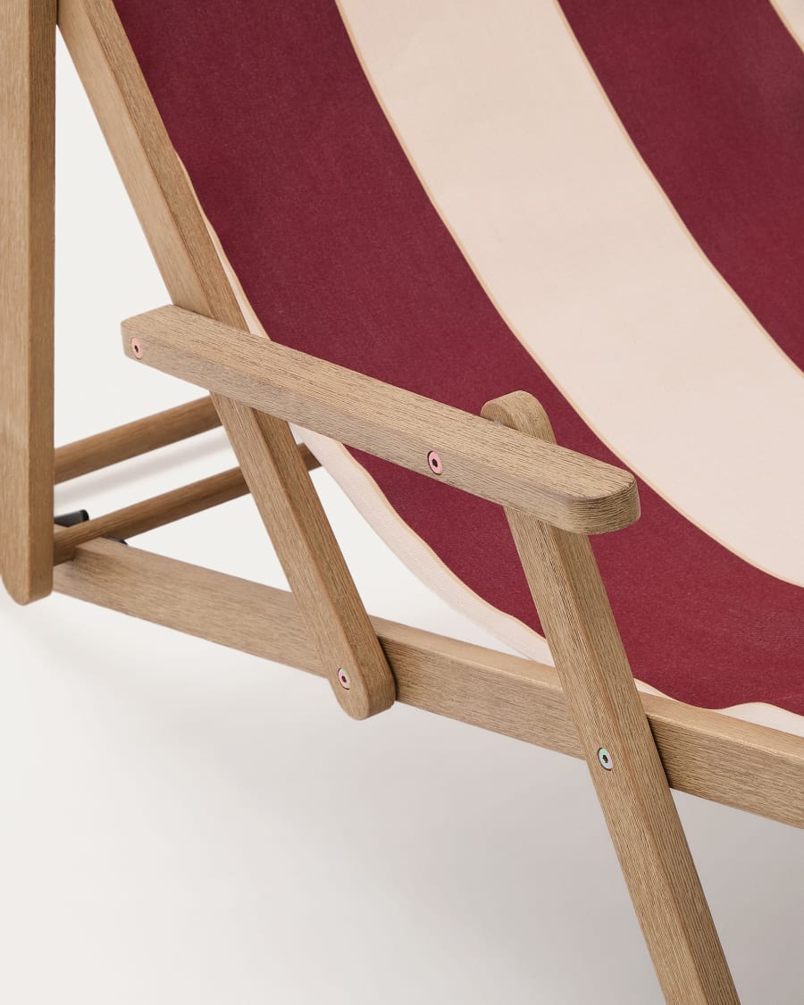 Vilara burgundy and beige striped outdoor folding deck chair made of FSC 100% solid acacia wood